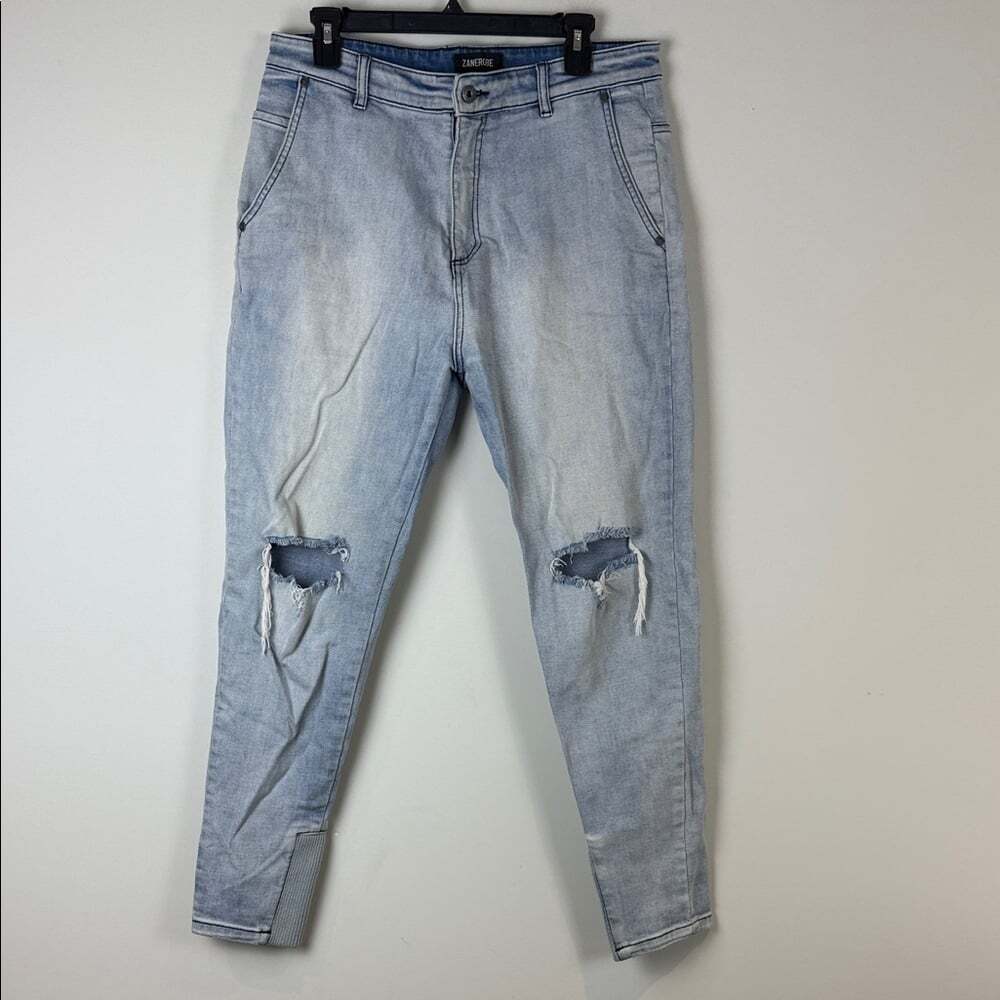 Zanerobe Men's Light Blue Ripped Jeans Size 34